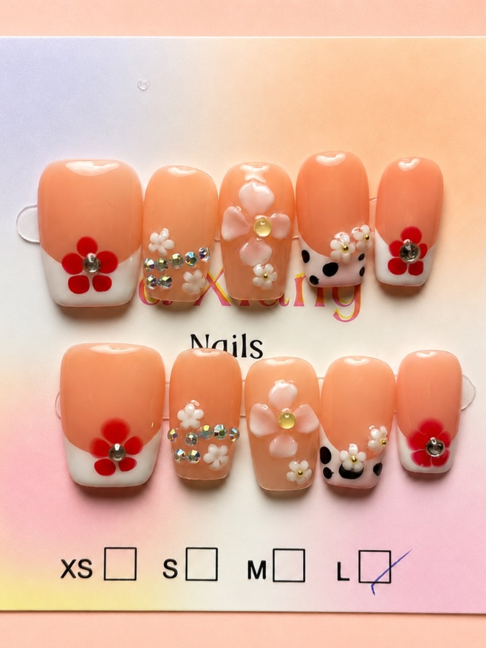 NEW Nude Cow Print French Tip Press On Nails | Floral Art | Short Square | Large